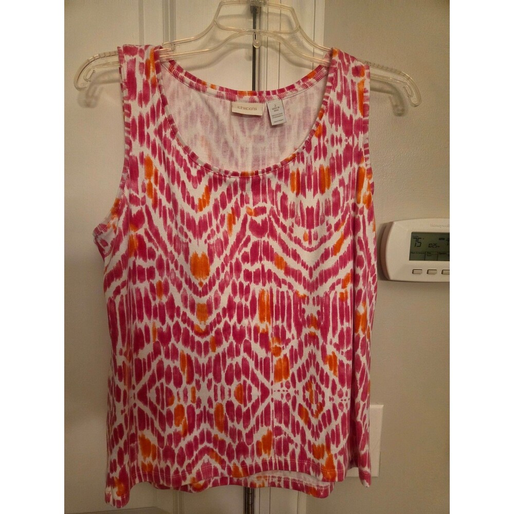Chico's Pink Orange Print Tank Top Size 2 US 12